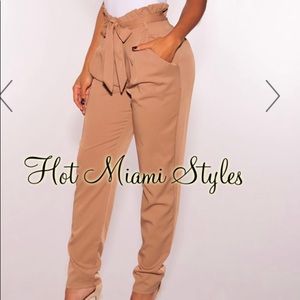Mocha High waisted belted pants
